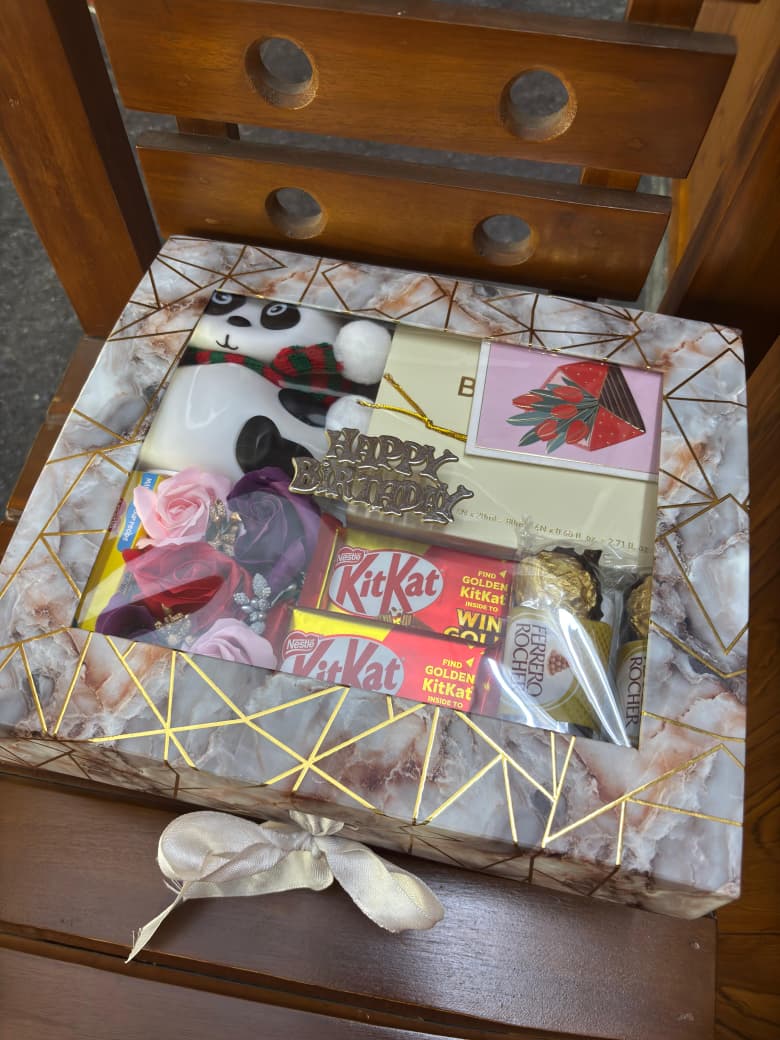 Beautifully decorated gift box arrangement